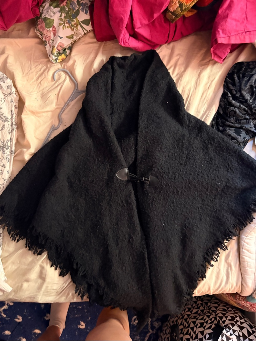 Black Women's Hooded Poncho Coat - Classic Wrap